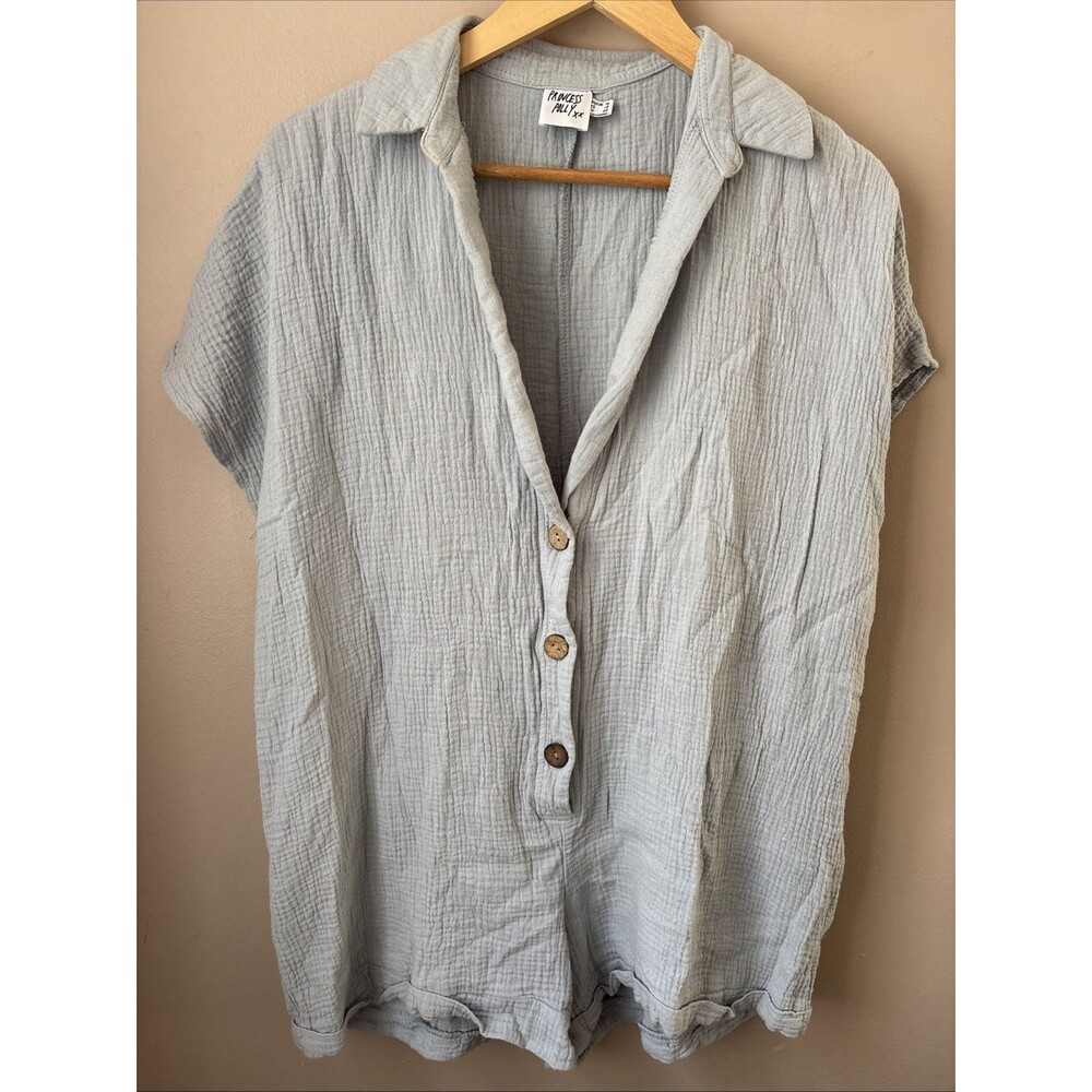 Princess Polly Leni Textured Gauze Romper Womens 12 Blue Casual Summer